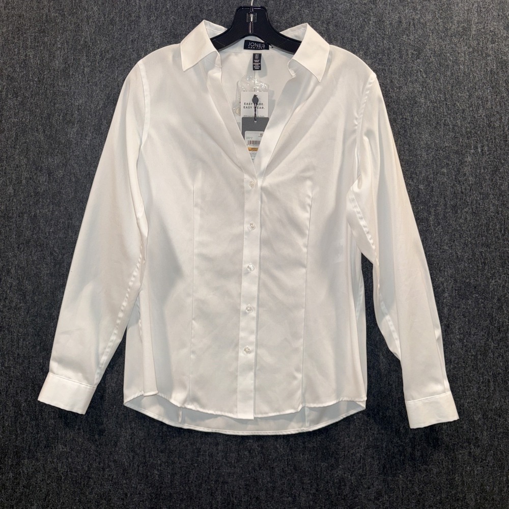 Jones New York White Button-Up Dress Shirt Sz Small Non Iron Easy Care Relaxed